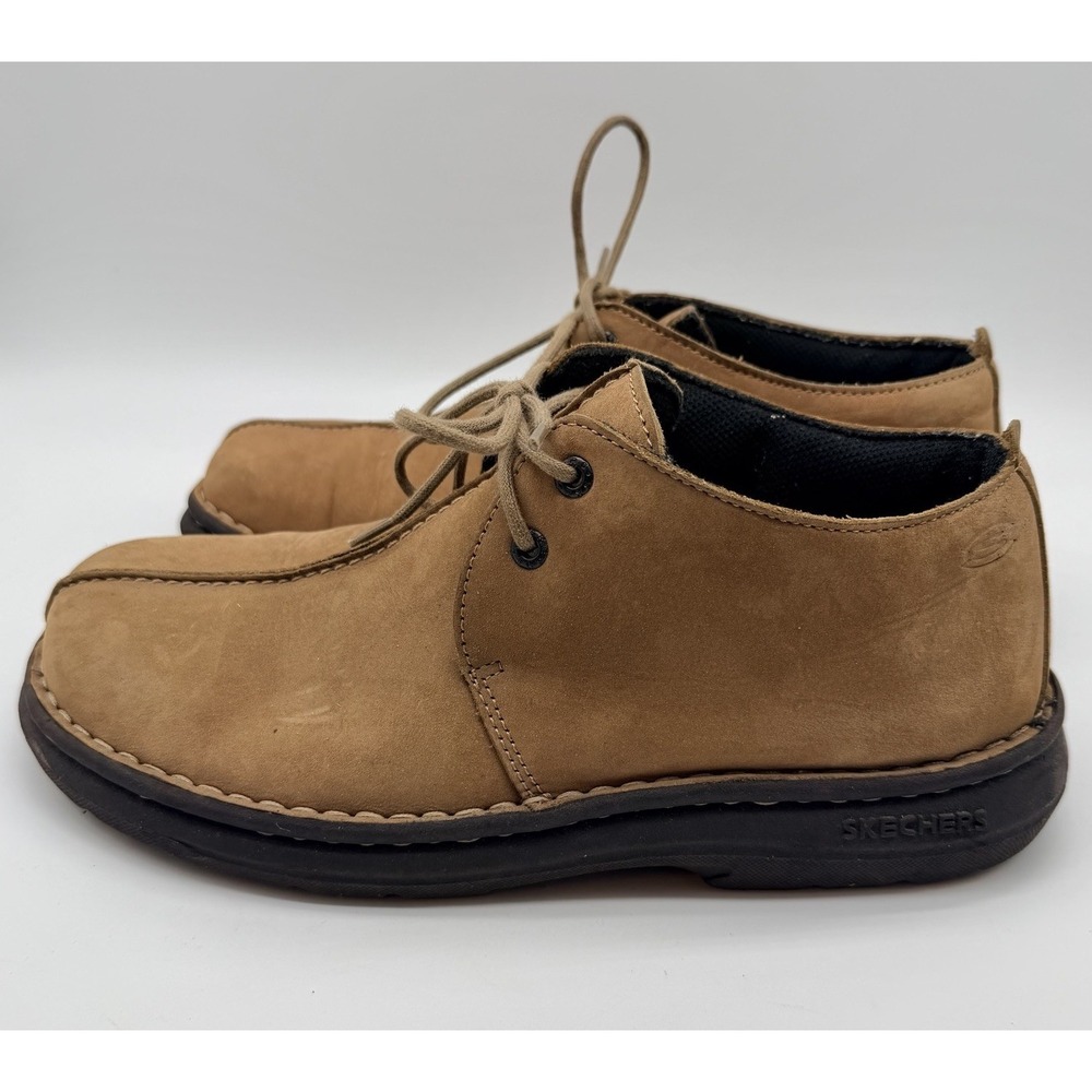 Skechers Shoes Men 10.5 Brown Comfort Construction Walkers Serene Trance Leather